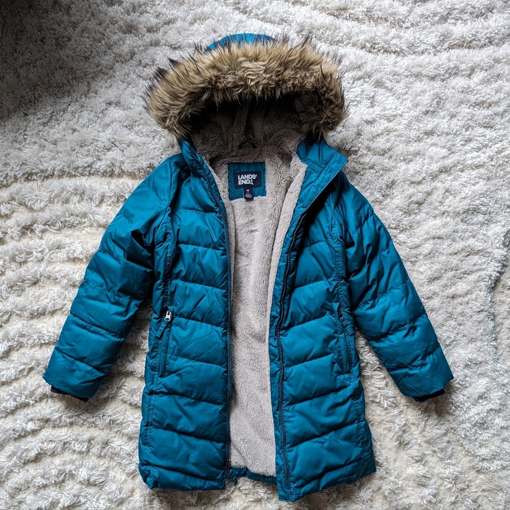 Land's End Faux Thermoplume fur lined puffer parka